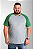 Camiseta Raglan Plus Size Cinza Mescla Com Manga verde 100% poliéster - Imagem 3