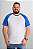 Camiseta Raglan Plus Size Branca Com Manga Azul Royal 100% Poliéster - Imagem 1