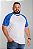 Camiseta Raglan Plus Size Branca Com Manga Azul Royal 100% Poliéster - Imagem 3