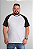 Camiseta Raglan Plus Size Branca Com Manga Preta 100% Poliéster - Imagem 1