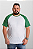 Camiseta Raglan Plus Size Branca Com Manga Verde 100% poliéster - Imagem 1
