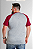 Camiseta Raglan Plus Size Cinza Mescla Com Manga Marsala / Vinho 100% Poliéster - Imagem 2