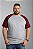 Camiseta Masculina Raglan Plus Size Cinza Mescla Com Manga Marsala / Vinho 100% Poliéster - Imagem 1