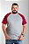 Camiseta Raglan Plus Size Cinza Mescla Com Manga Marsala / Vinho 100% Poliéster - Imagem 1