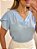 Blusa azul manga tulipa decote V - Imagem 9