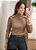 Blusa gola alta botões cáqui - Imagem 5