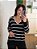Blusa Tricô Listrado Preta Manga Longa - Imagem 1