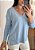 Blusa Tricô Decote V Azul Feminina - Imagem 4
