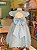Vestido Infantil de Festa Azul Aplique Flores - Imagem 4