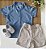 Conjunto Mauricinho Bata azul Jeans Short Areia - Imagem 1