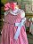 Vestido Infantil Artesanal Bordado a mão Rosa Listras Golinha - Imagem 4