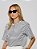 T-shirt Mara Malha Canelada Listrada Preta e Off White - Imagem 1