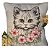 Matriz Bordado Almofada Gatinho Com Flores - Imagem 1