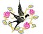 Matriz Bordado Pássaro Negro Com Flores - Imagem 3