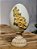 OVO FLORIDO NO PEDESTAL BEGE E AMARELO 17CM - Imagem 1