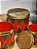 TRIO DE TAMBOR EM METAL DECORADO VERMELHO, VERDE E DOURADO - Imagem 2