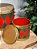 TRIO DE TAMBOR EM METAL DECORADO VERMELHO, VERDE E DOURADO - Imagem 3