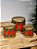 TRIO DE TAMBOR EM METAL DECORADO VERMELHO, VERDE E DOURADO - Imagem 1