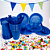 Kit Descartáveis azul Economi 50 Pessoas Pratos Copos Garfos - Imagem 5