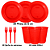 Kit Descartáveis Vermelho 50 Pessoas Pratos Copos Garfos - Imagem 3