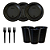 Kit Descartáveis Preto Econom 50 Pessoas Pratos Copos Garfos - Imagem 9