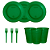 Kit Descartáveis Verde festas 110peças Pratos Copos Garfos - Imagem 5