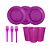 Kit Descartáveis Roxo festas 110peçs Pratos Copos Garfos - Imagem 1