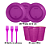 Kit Descartáveis Roxo festas 110peçs Pratos Copos Garfos - Imagem 4