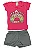 CONJUNTO MENINA BLUSINHA  ROSA C/ MANGA CURTA  SILK POSITIVITY C/ GLITTER  C/ SHORTS CINZA  - TAMANHO 1 AO 8 - Imagem 1