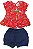 CONJUNTO MENINA BLUSINHA VERMELHA BABADINHO SUMMER C/ GLITTER  C/ SHORTS - TAMANHO P AO G - Imagem 1
