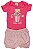 CONJUNTO MENINA BODY ROSA MANGA CURTA SILK GATINHO C/ GLITTER C/ SHORTS - TAMANHO P AO G - Imagem 1