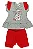 CONJUNTO MENINA BLUSINHA CINZA  MANGA BABADINHO SILK  MORANGO C/ GLITTER  C/ SHORTS - TAMANHO P AO G - Imagem 1