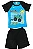 CONJUNTO MENINO CAMISETA AZUL/PRETA C/ SILK SAFARI C/ BERMUDA PRETA - Imagem 1