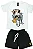 CONJUNTO MENINO CAMISETA BRANCA SILK DE DINOSSAURO REX DE ÓCULOS C/ BERMUDA PRETA - TAMANHO 1 AO 8 - Imagem 1