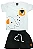 CONJUNTO MENINO CAMISETA BRANCA SILK MONSTER E ELEFANTE C/ BERMUDA PRETA- TAMANHO 1 AO 8 - Imagem 1