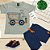 CONJUNTO MENINO CAMISETA CINZA SILK DE CAMINHÃO COM GLITTER C/ BERMUDA AZUL - TAMANHO 1 AO 8 - Imagem 2