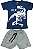 CONJUNTO MENINO CAMISETA AZUL ESCURO SILK DE T-REX BRILHA NO ESCURO  C/ BERMUDA CINZA- TAMANHO 1 AO 8 - Imagem 1