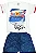 CONJUNTO MENINO CAMISETA BRANCA C/ SILK PRAIA C/ BERMUDA AZUL- TAMANHO 1 AO 8 - Imagem 1