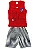 CONJUNTO MENINO CAMISETA REGATA VERMELHA C/ SILK SPORTS  C/ BERMUDA BRANCA COM LISTRAS AZUL- TAMANHO 1 AO 8 - Imagem 1