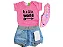 CONJUNTO BODY RIBANA ROSA COM SILK HELLO WORLD E BABADOR - TAMANHO P AO GG - Imagem 4