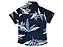 CAMISA MENINO FLORAL DE LINHO  FUNDO AZUL ESCURO COM FOLHAGEM - TAMANHO 2 À 8 - Imagem 4