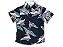 CAMISA MENINO FLORAL DE LINHO  FUNDO AZUL ESCURO COM FOLHAGEM - TAMANHO 2 À 8 - Imagem 3