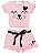CONJUNTO MENINA LINDINHA SHORTS SAIA COM BLUSINHA DE CARINHA  ROSA CLARO - TAMANHO 2 À 8 - Imagem 1