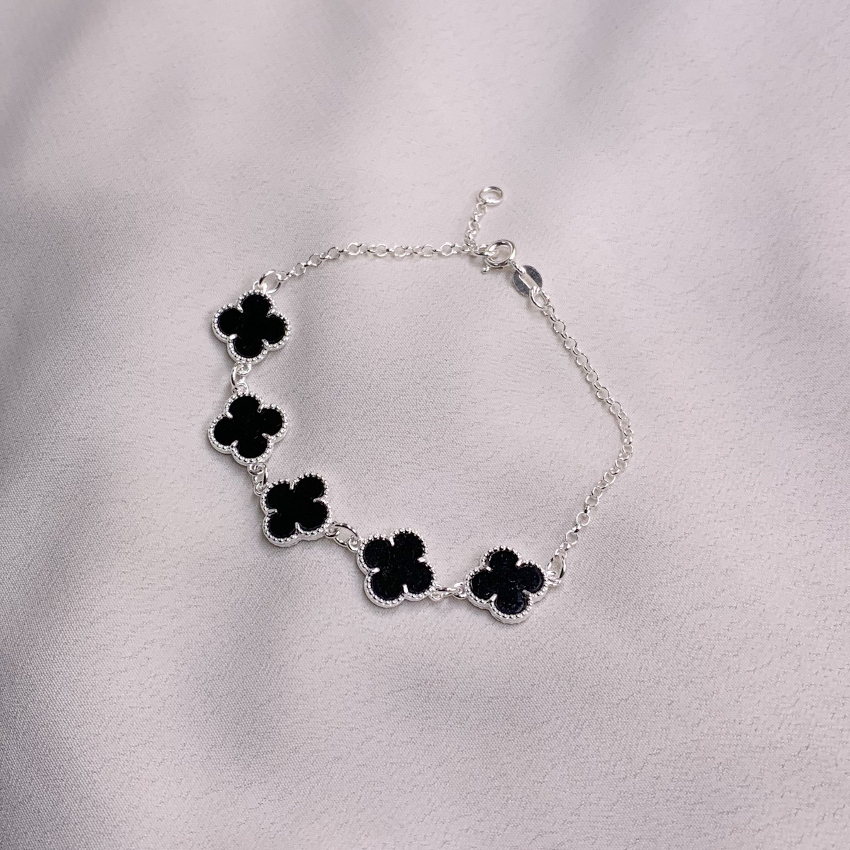 Pulseira Prata 925 Van 5 Trevos Resina Preto cravado prata legitima original feminina feminino - Imagem 6