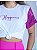T-SHIRT HAPPINESS (MANGA PAETE ROXO) - BRANCO - Imagem 2