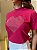 T-SHIRT GOLA ALTA CORAÇÃO COM STRASS - ROSA PINK - Imagem 2