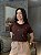 T-SHIRT BORDADA ROSAS - MARROM EXPRESSO - Imagem 1
