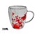 Caneca Xícara Chá Café Parede Dupla de Vidro Com Flores Vermelha Primavera Decorativas Presente - Imagem 2