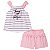Conjunto Tommy Hilfiger Infantil – Blusa Listrada com Laço + Short Rosa - Imagem 1