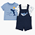 Conjunto 3 peças Pekkle - Jardineira, body e camiseta - Tubarão - Imagem 1